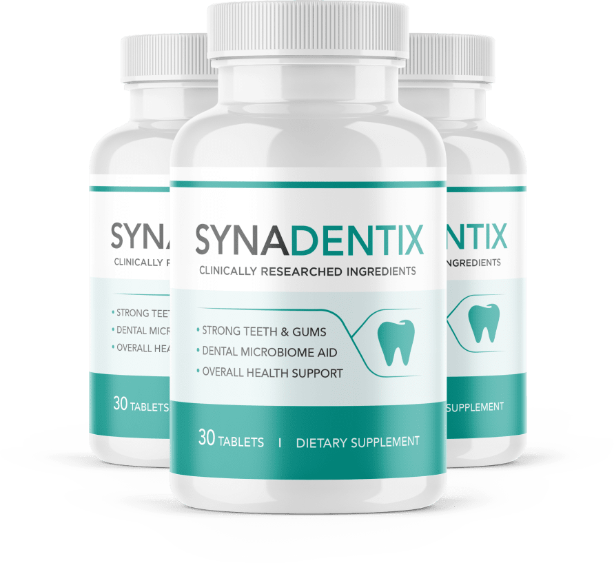 Three bottles of Synadentix dental supplement
